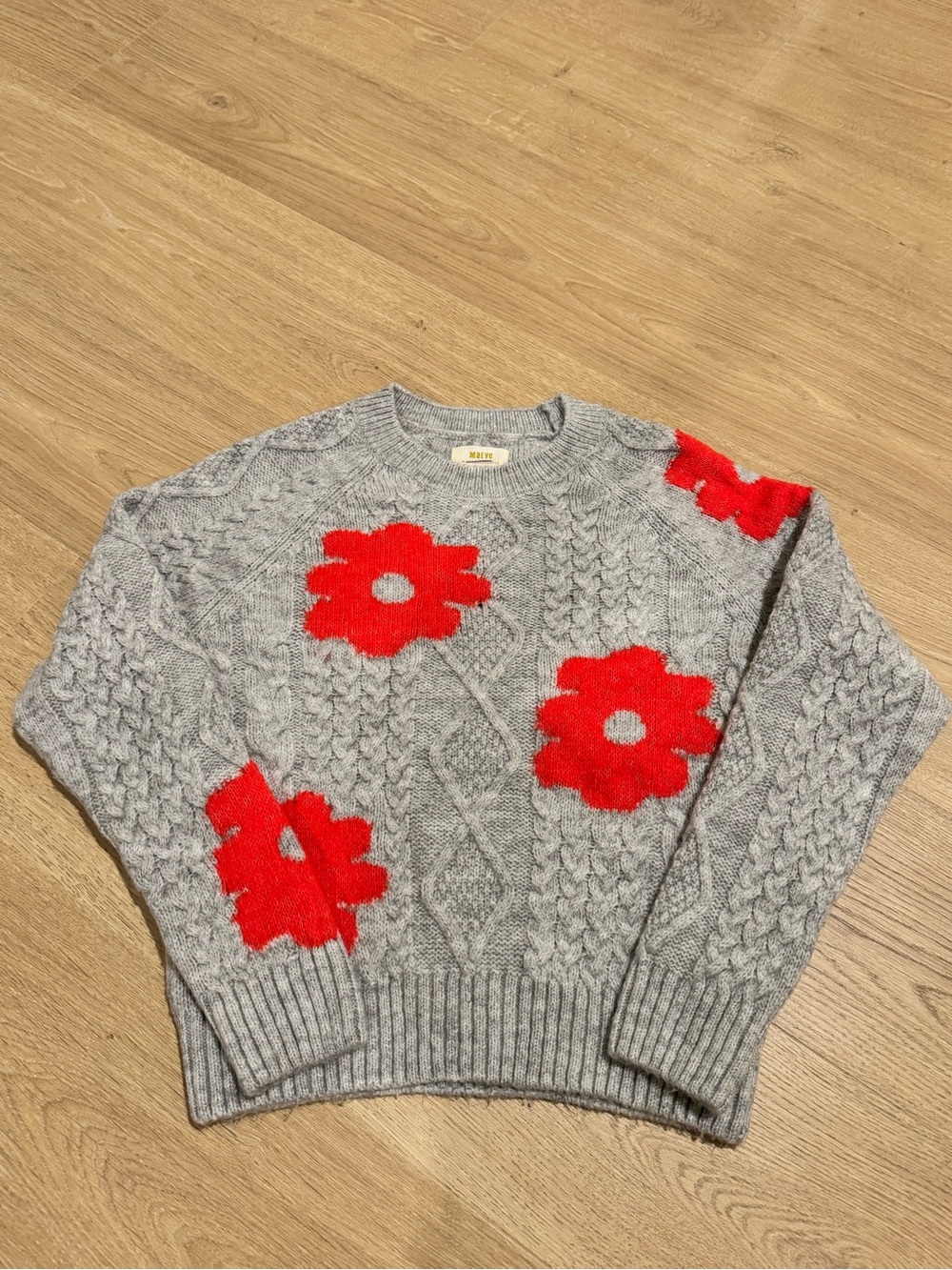 Anthropologie Maeve Gray Sweater with Red Flowers - Picture 2 of 5